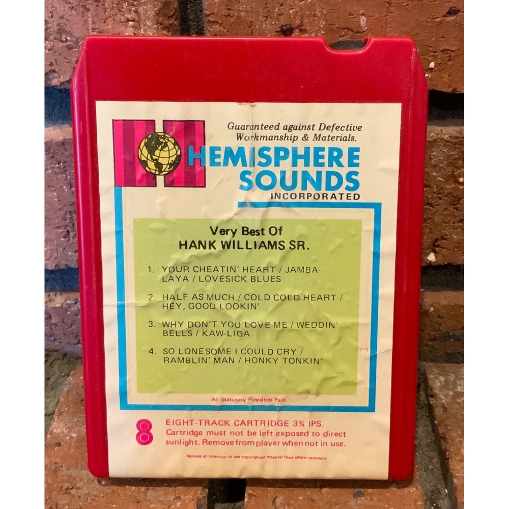 Very Best of Hank Williams Sr. Hemisphere‎ Sounds 8 Track #625
